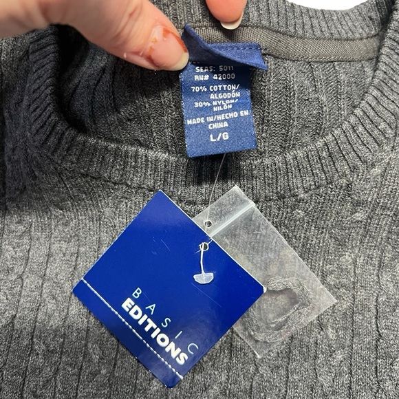 Basic Editions NWT - Womens Cable Knit Sweater Sz LG - Picture 3 of 4